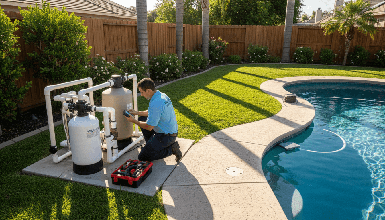 Owner performing pool maintenance service